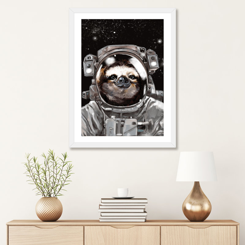 « astronaute sloth selfie », art, H 32 po x l 24 po x P 1 po, Papier avec cadre blanc