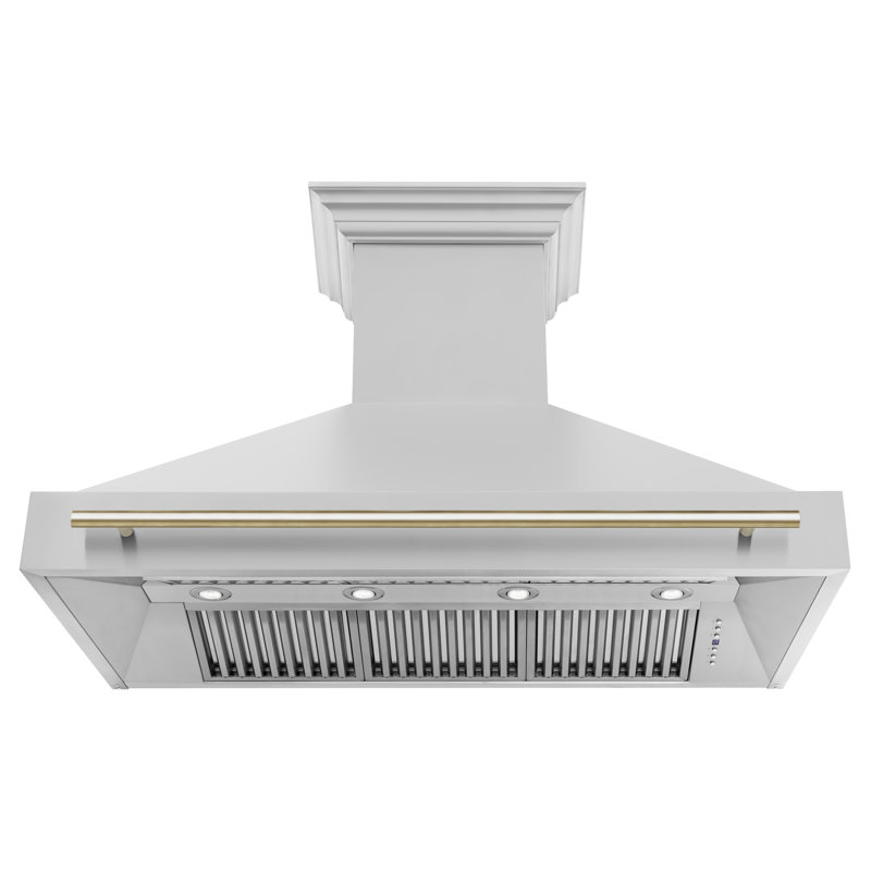 ZLINE 48" Autograph Edition Stainless Steel Range Hood with Stainless Steel Shell and Accent Handle, Gold