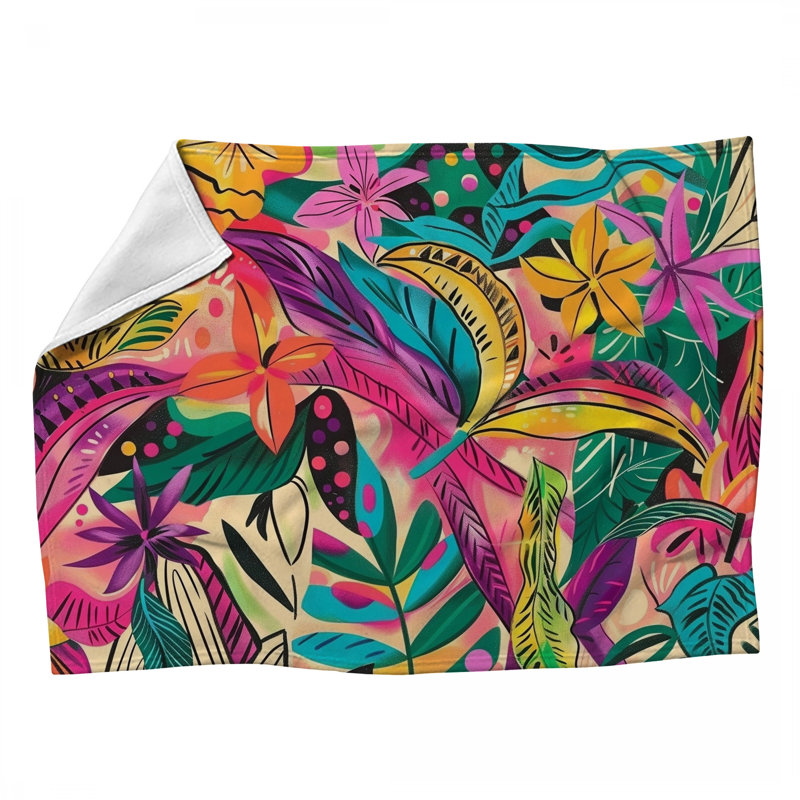 Jeté en molleton Tropical Leaves - Jetés nature pour canapés ou lits, L 60 po x l 50 po