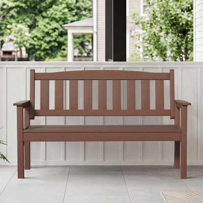 All Weather HIPS Outdoor Bench, 2-3 Persons Garden Bench with Back for Porch, Patio & Yard
