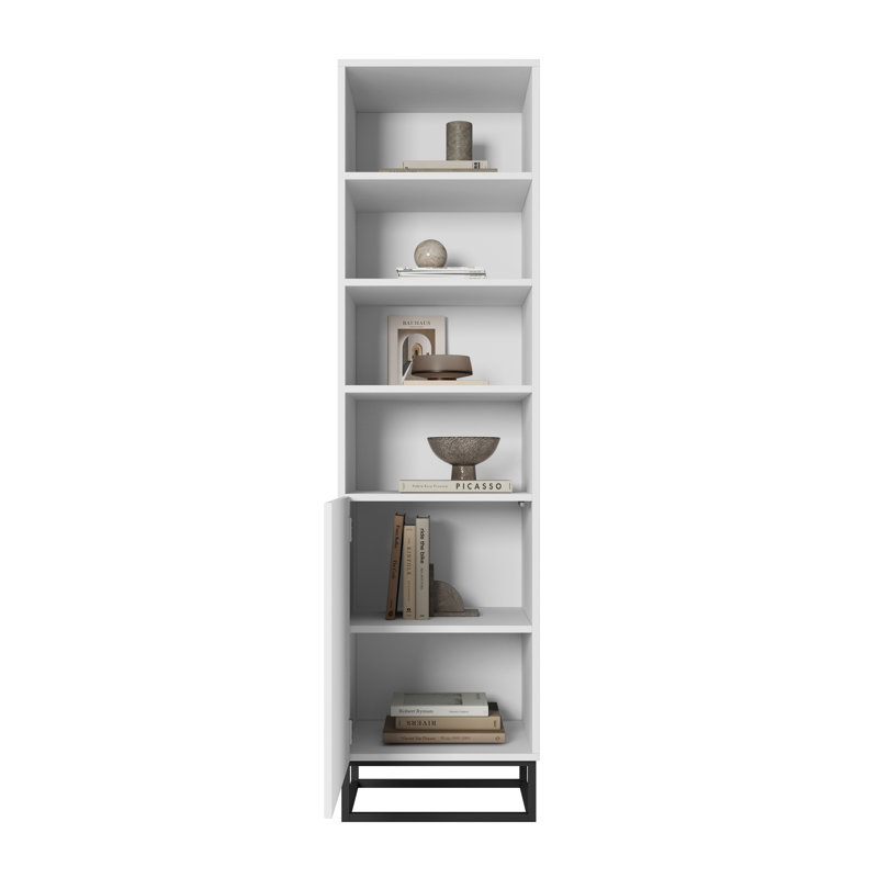 Azjon 190cm H x 50cm W Standard Bookcase, White Matte