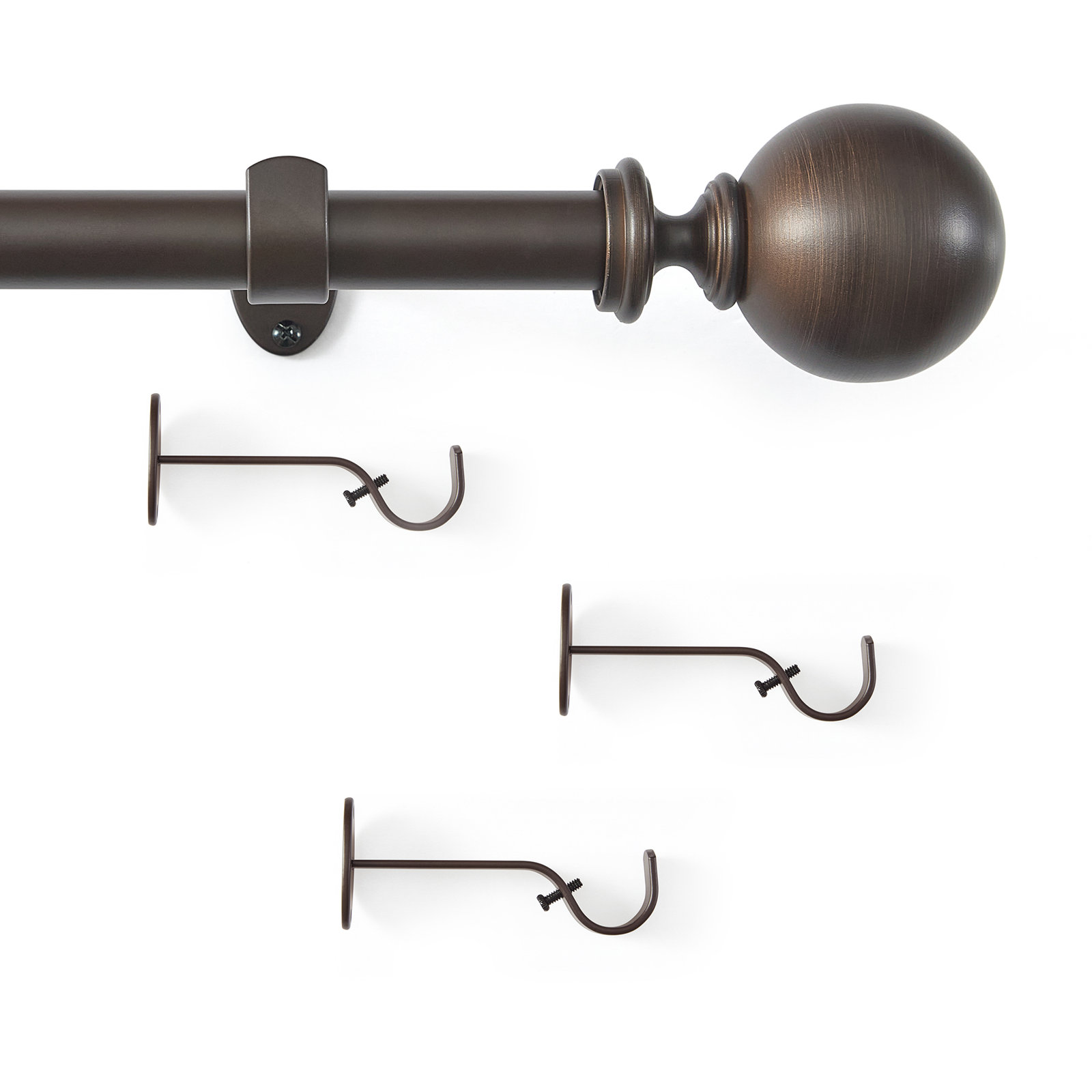 Darion Ball Finial Single Curtain Rod, 2.5" H x 48" W x 5" D, Antique Bronze