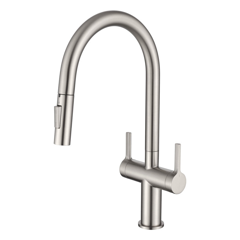 Novo Single Hole Two Handle Pull Down Kitchen Faucet, Brushed Nickel