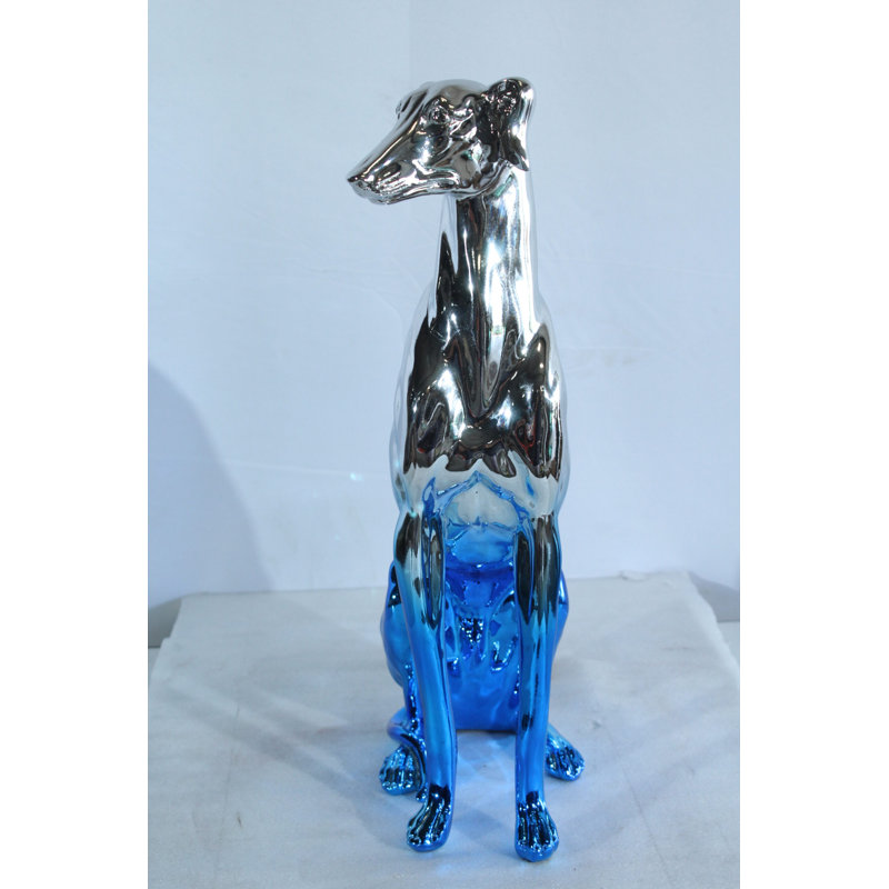 Sculpture de lévrier en résine Nifao - Figurine contemporaine de chien en chrome bleu avec finition réfléchissante élégante, décoration moderne de maison et de bureau, statue d'art en résine légère 10 po x 5 po x H 22 po