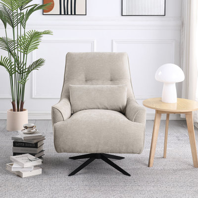 Upholstered Swivel Accent Chair with Pillow for Living Room and Bedroom