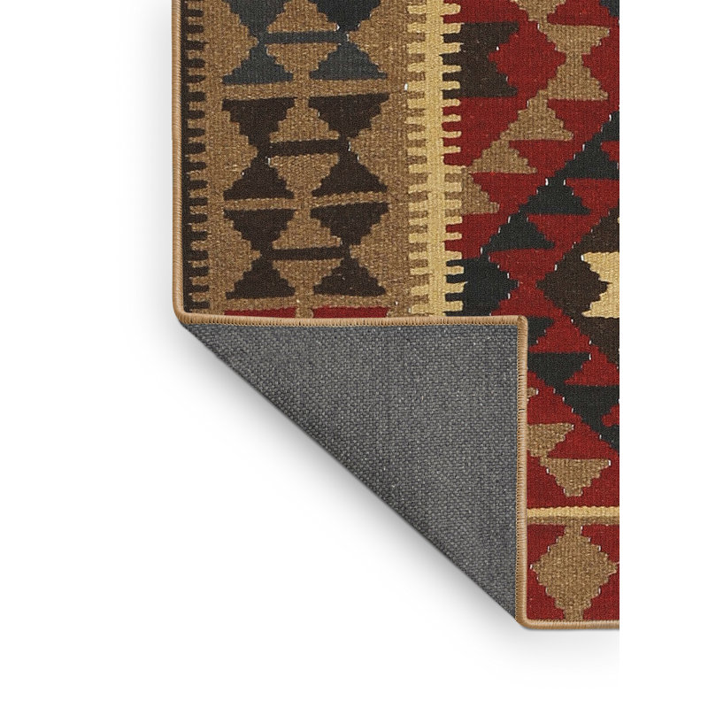 Tapis de zone rouge/brun/crème contemporaine, Rectangle 5 pi x 7 pi