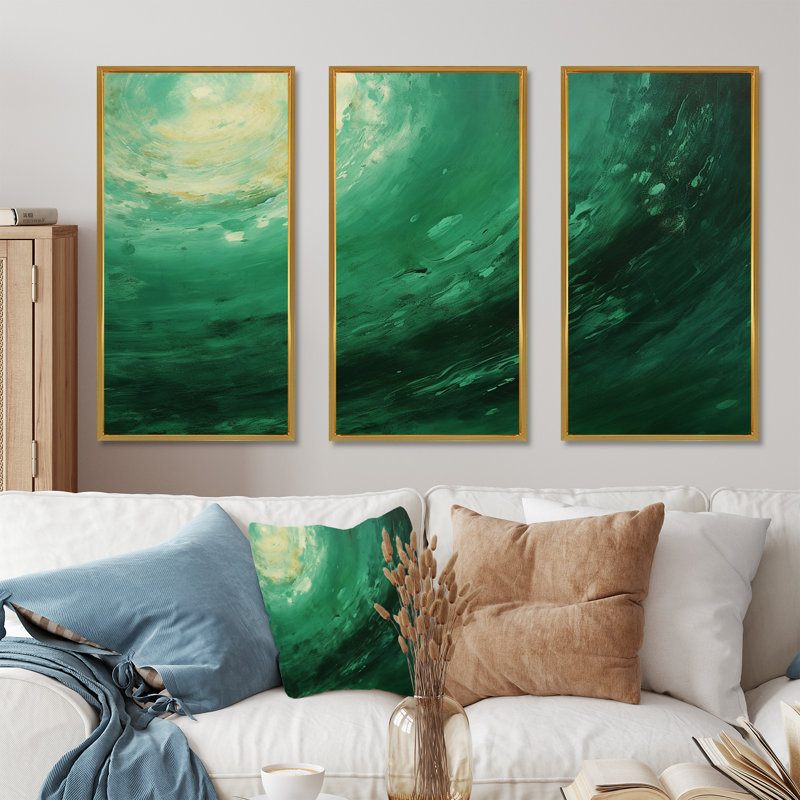 Jade Jupiter, planète dans l'espace II - notre ensemble d'art mural système solaire, Cadre flottant doré