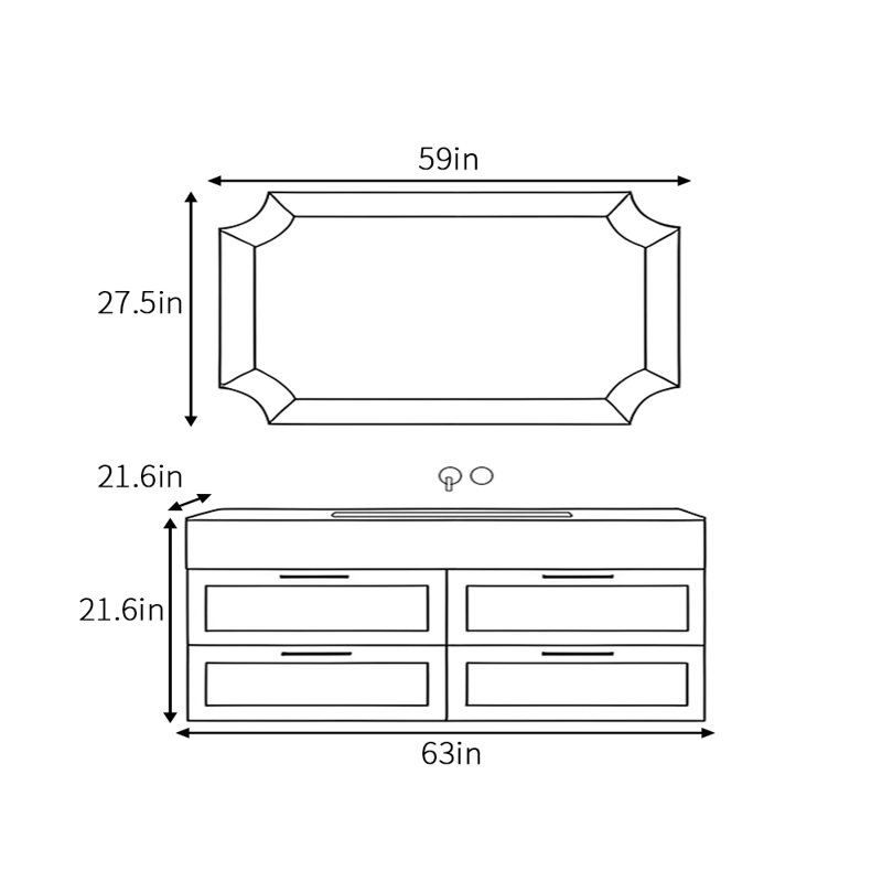 Armoire de salle de bain de style français, 63", Crème, crème