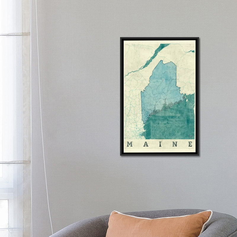 " Maine Map " by Hubert Roguski, 26" H x 18" W x 1.5" D, Black Framed Canvas, No Mat