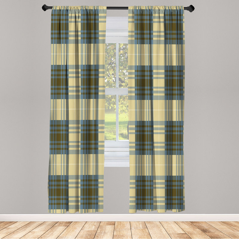  Checkered Curtains, Plaid Tartan English Tile, Pale Camel, 56" W x 63" L