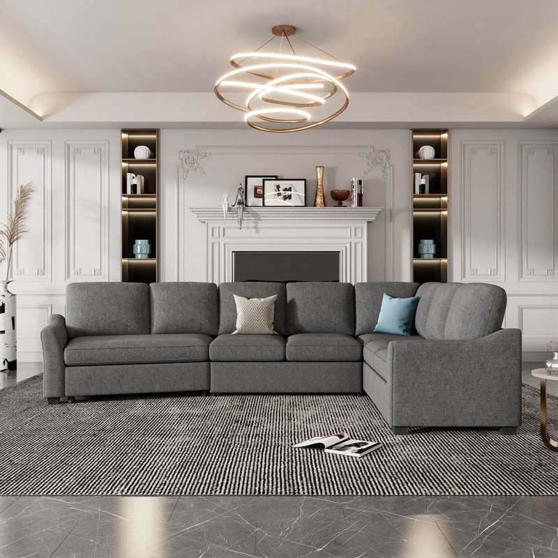 Canapé-lit modulaire 3 pièces avec lit gigogne Ginelie, canapé-lit moderne en L avec port de chargement USB, canapé modulaire
