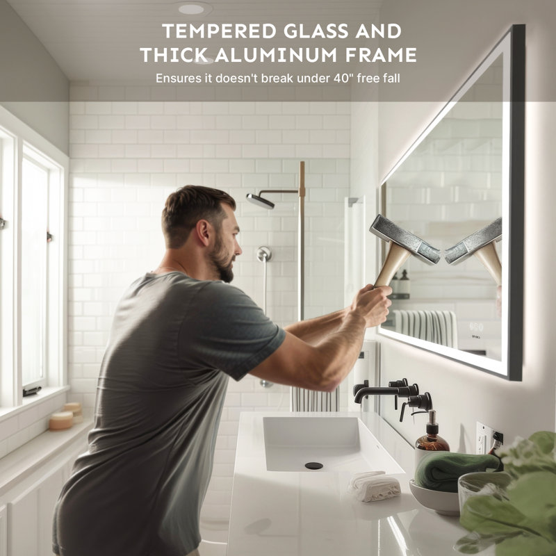 UL Certified Front & Back LED Bathroom Vanity Mirror – Anti-Fog, Tempered Glass, Black Aluminum Frame, 48"H x 30"W