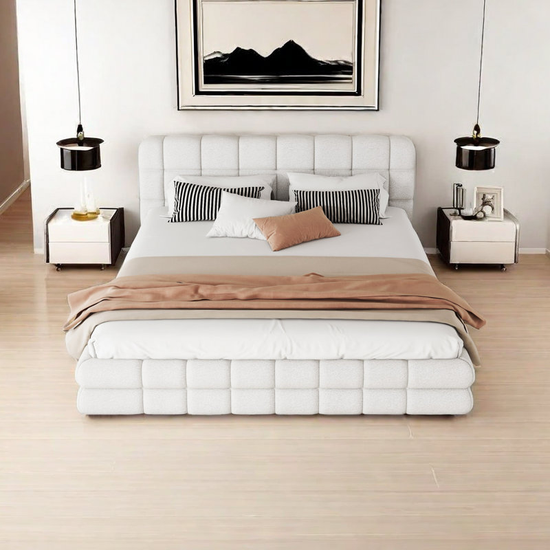 Grand lit plateforme tapissier, Blanc