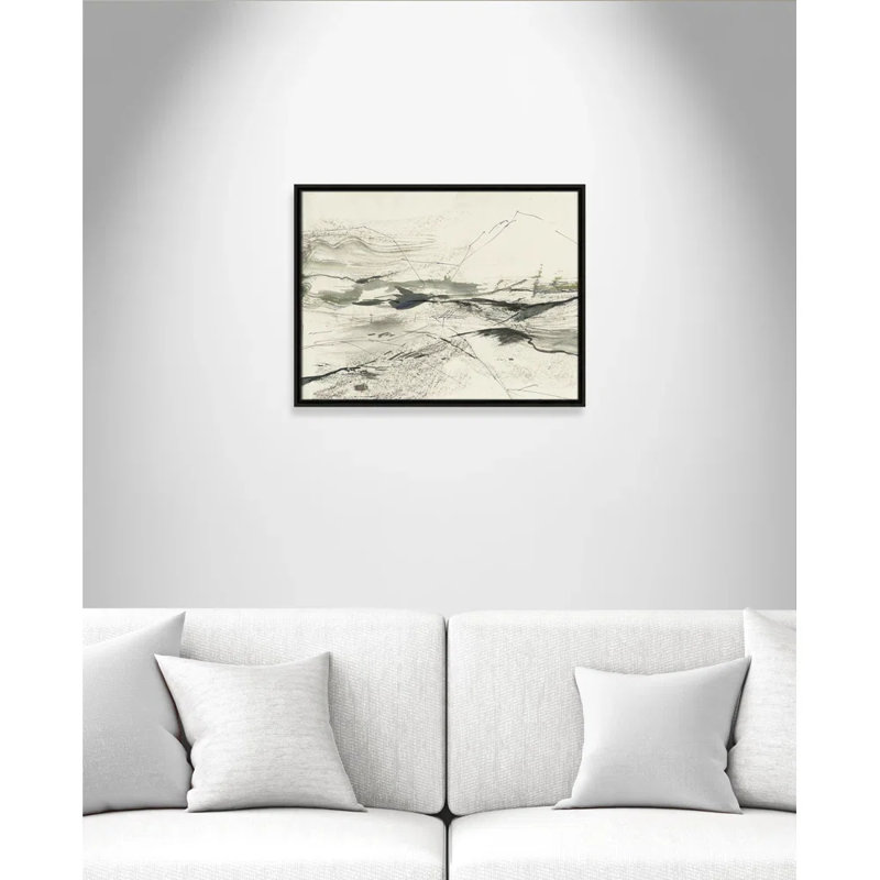 " Green Sketches " by PI Studio, Pas de tapis, Cadre flottant blanc, H 37,5 po x l 49,5 po x P 2 po