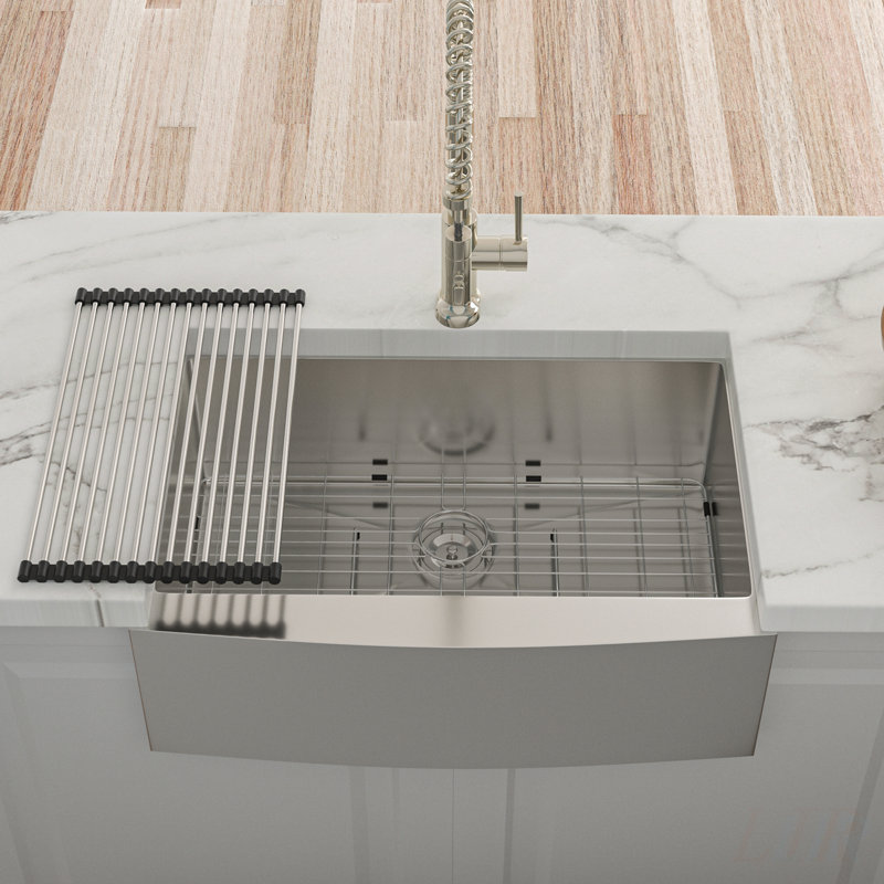 27 Inch Farmhouse Kitchen Sink - 16 Gauge Stainless Steel Single Bowl with Apron Front and Deep Basin