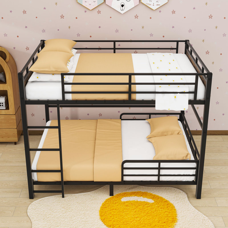 Metal Bunk Bed With Slats And Ladder, Vintage Wood, Full over Full