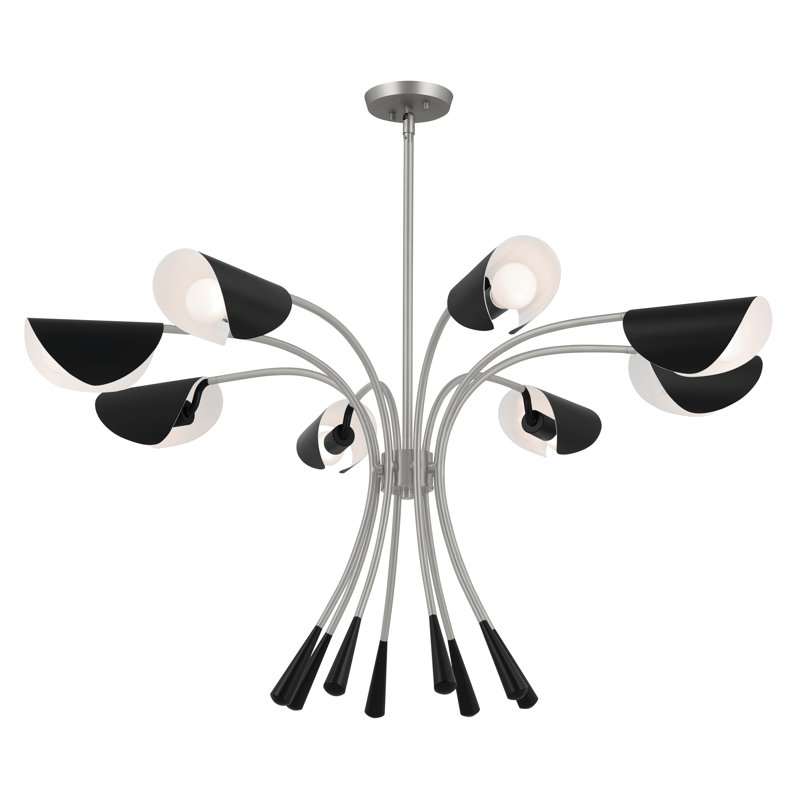 Lustre classique à 8 lumières Kryska, Noir, Nickel satiné