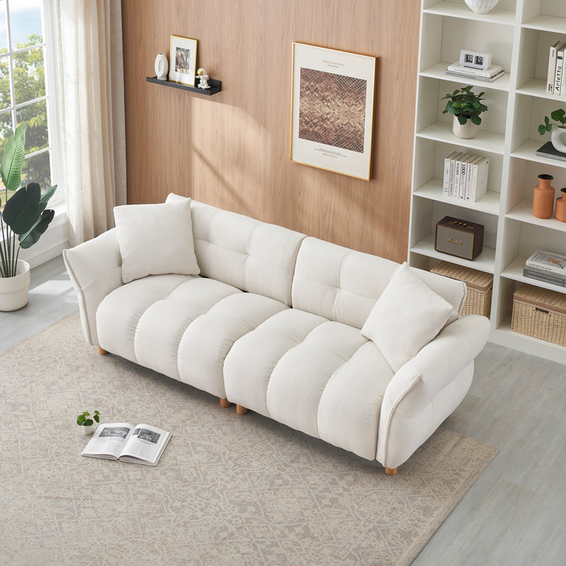 Canapé en tissu de 93,70 pouces de long avec deux coussins assortis et trois sièges spacieux et confortables, Beige