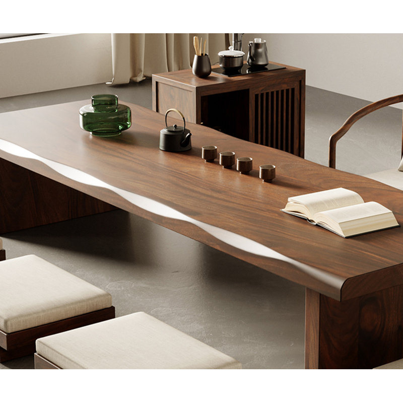 Nut-brown Solid Wood Rectangular Coffee Table, 13.78" H x 70.87" L x 23.62" W 