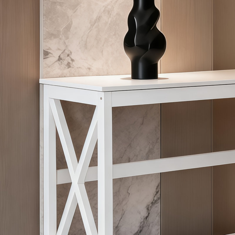 Console à 2 niveaux en forme de X, table d'appoint blanche pour le vestibule et le salon