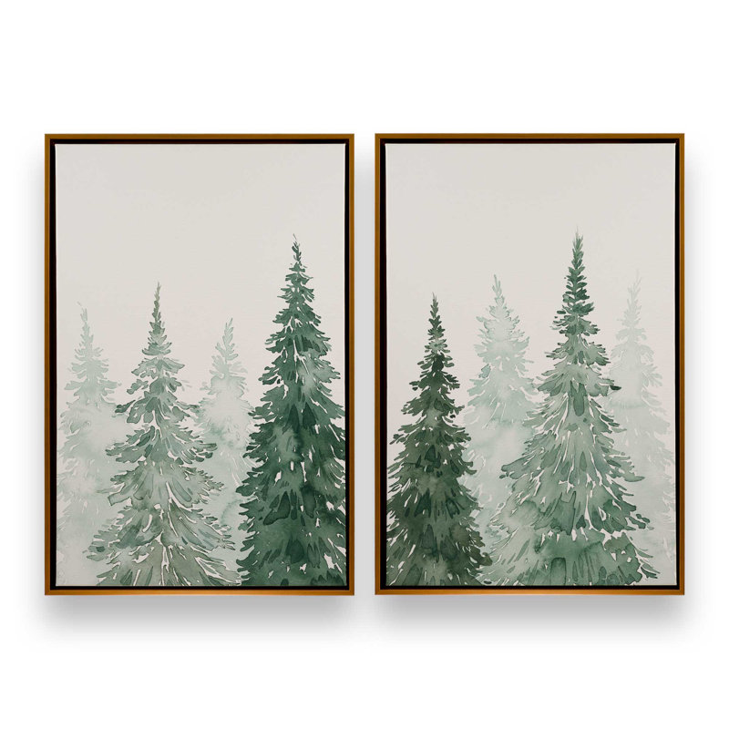 Whispering Spruce Shadows, ensemble de 2, H 31 po x l 42 po, Cadre flottant or poli