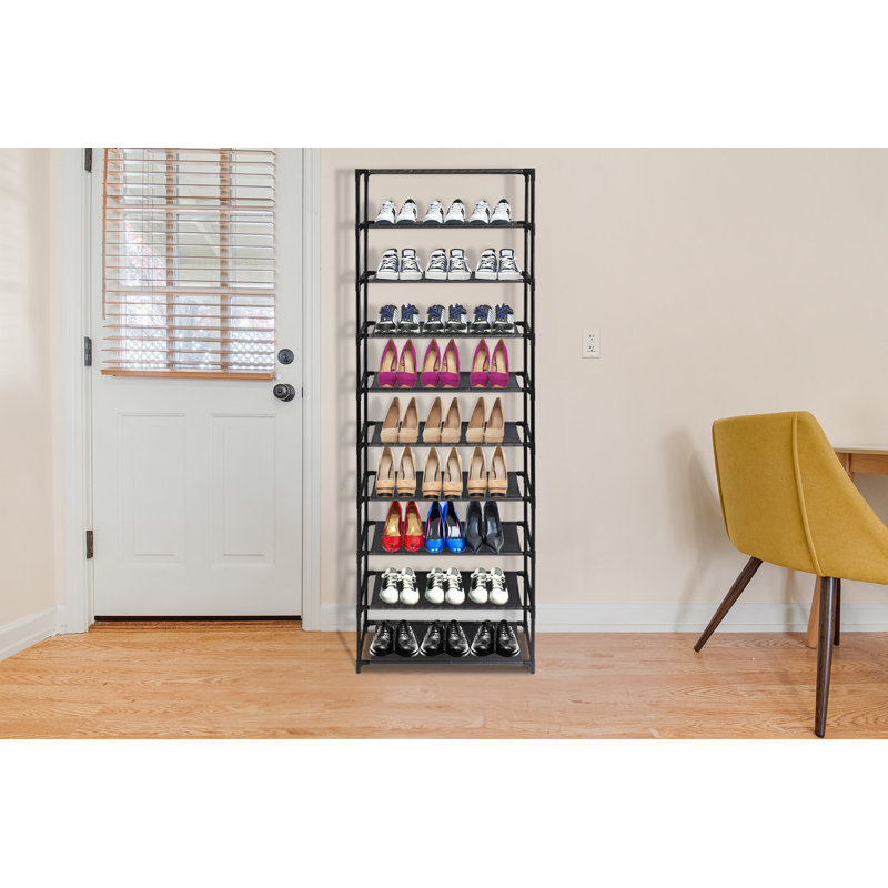30 Pair Black Metal/Fabric Shoe Rack