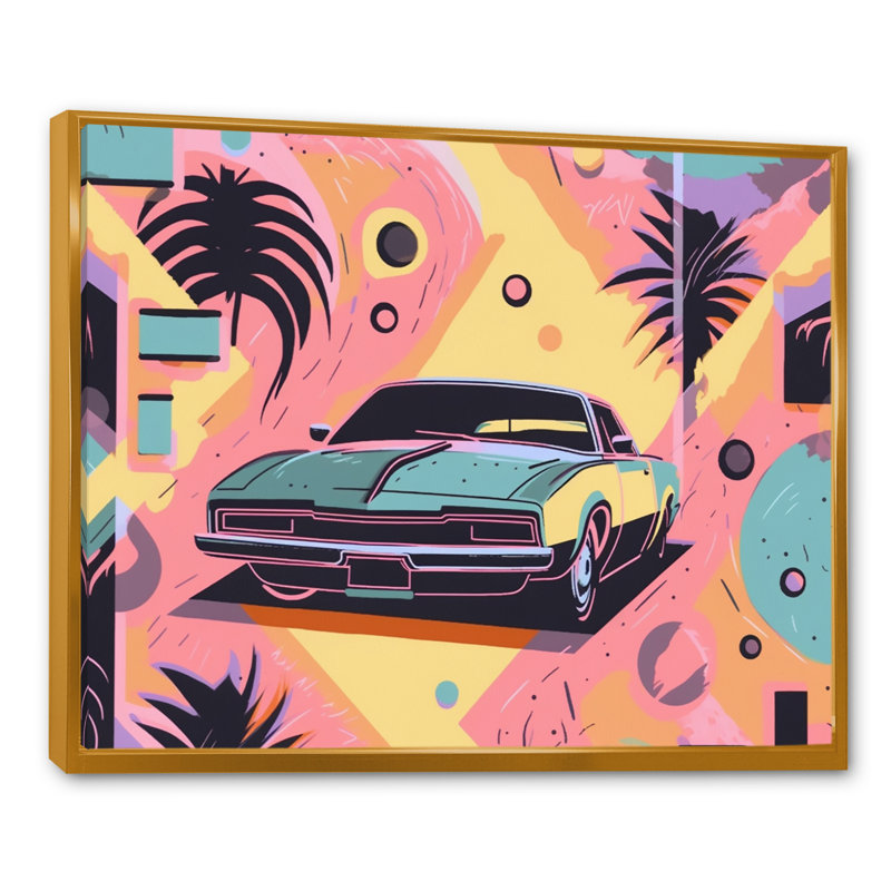 80S Groovy Cars II, reproduction d'art sur toile, H 34 po x l 44 po x P 1,5 po, Or