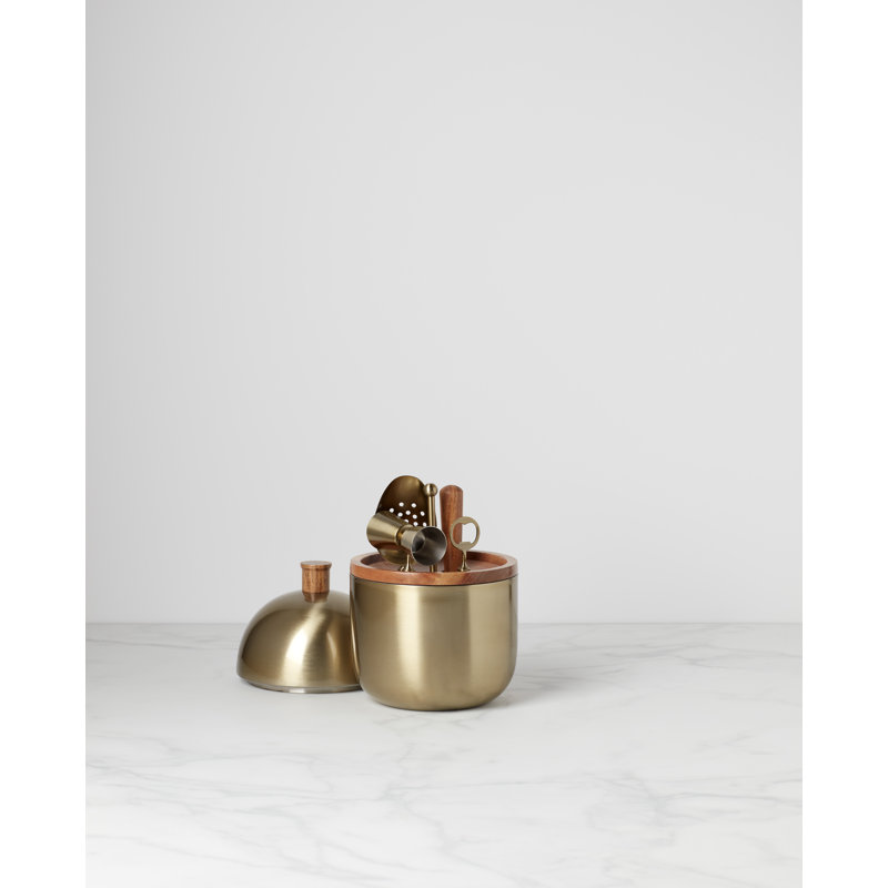 Elegant Brushed Gold Bar Tool Set with Ice Scoop, Jigger, and Muddler