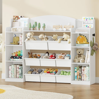 Toy Storage Units for Kids, Children's Toy Organiser with 8 Fabric Bins, Kids Bookcase with Display Rack for Bedroom, Nursery, Playroom, Kindergarten