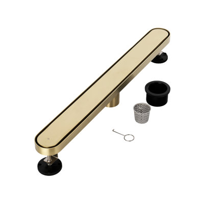 FINE FIXTURES 42-Inch Linear Shower Drain, Tile Insert & Grate 2-in-1 Design, Rounded Edge, 10-Gauge Stainless Steel, Center Outlet, Hair Strainer Included