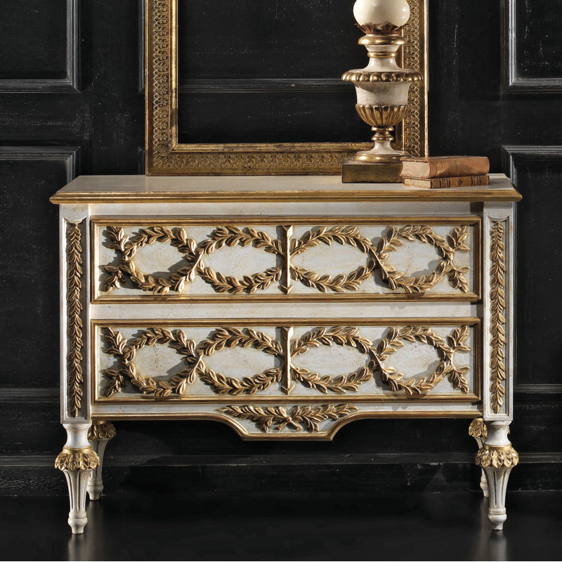 Handpainted 47" Wide 2 Drawer Accent Chest, Antique White