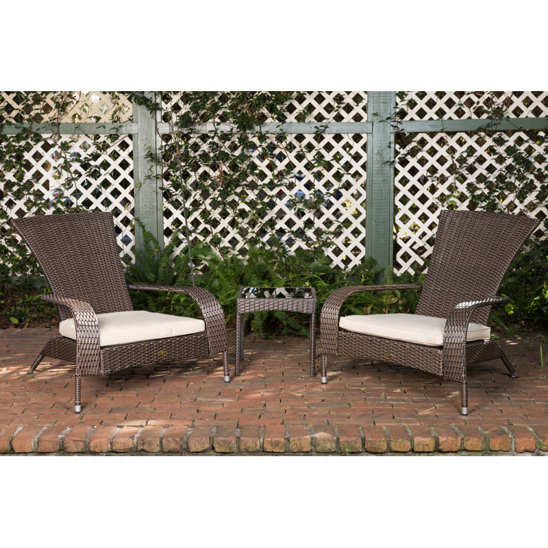 Duplex Patio Sense Coconino Wicker Conversation Set, Durable Adirondack Style Chairs Includes Khaki Cushions - Mocha