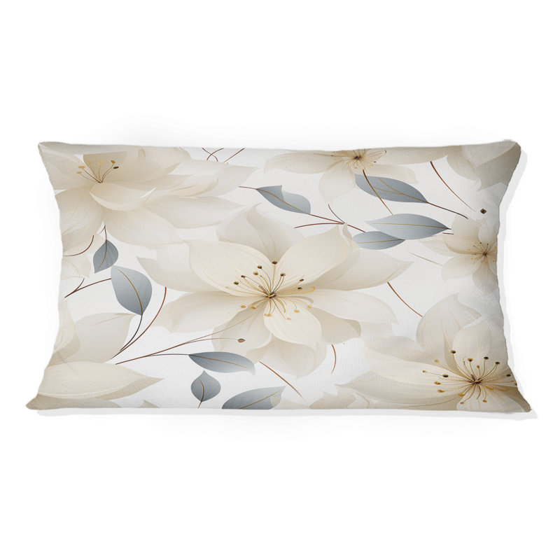 Elegant Ivory Floral Pattern - Floral Printed Throw Pillow