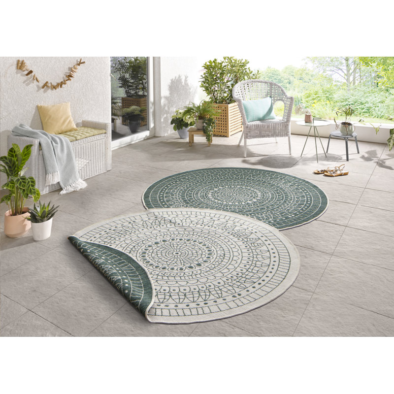 Porto Flatweave Green/Cream Rug, Round 200cm
