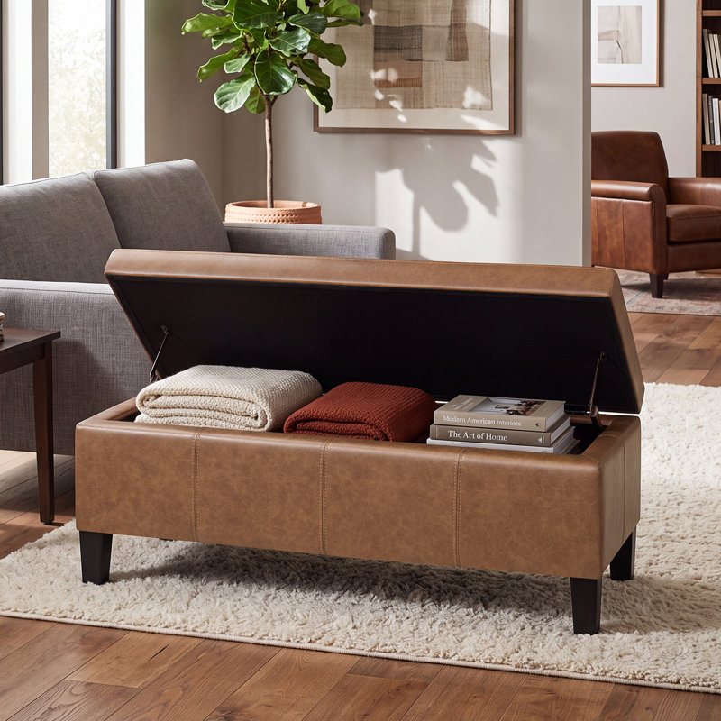 Banc de rangement rembourré en similicuir de 41 po de largeur, 40,5 po x 15 po x 15 po, Brun