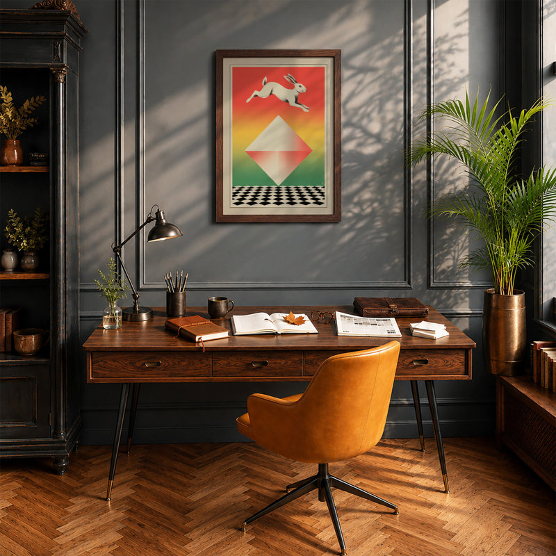 Leaping Rabbit Art Deco - Framed Print, Walnut, A1 - 84.1 x 59.4 cm