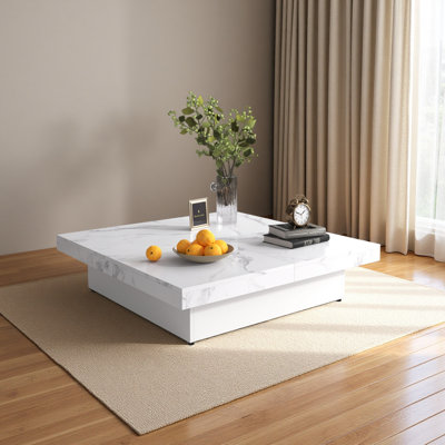 Square Marble Veneer Coffee Table Sliding Top