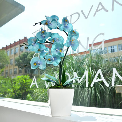 15 Inches Tall Artificial Silk Phalaenopsis Orchid Flower Plant Pot