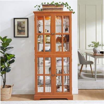 Vintage Style Curio Display Cabinet With Glass Doors For Collectibles, Four Adjustable Shelves, Bulb Included, Ideal For Home Or Office Decor