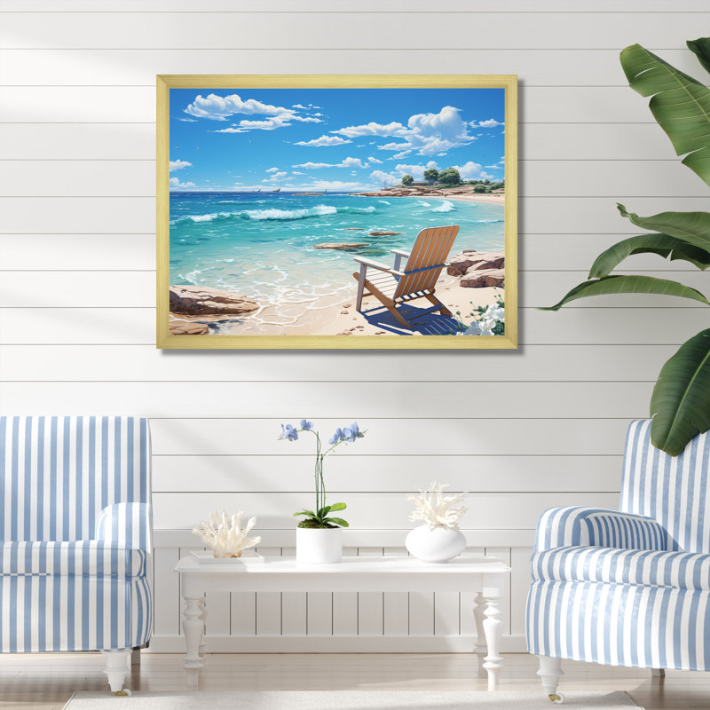 «Beach Sunkissed Sands II» - Impressions sur toile nautiques et de plage, Encadrement doré, H 12 po x l 20 po x P 1 po
