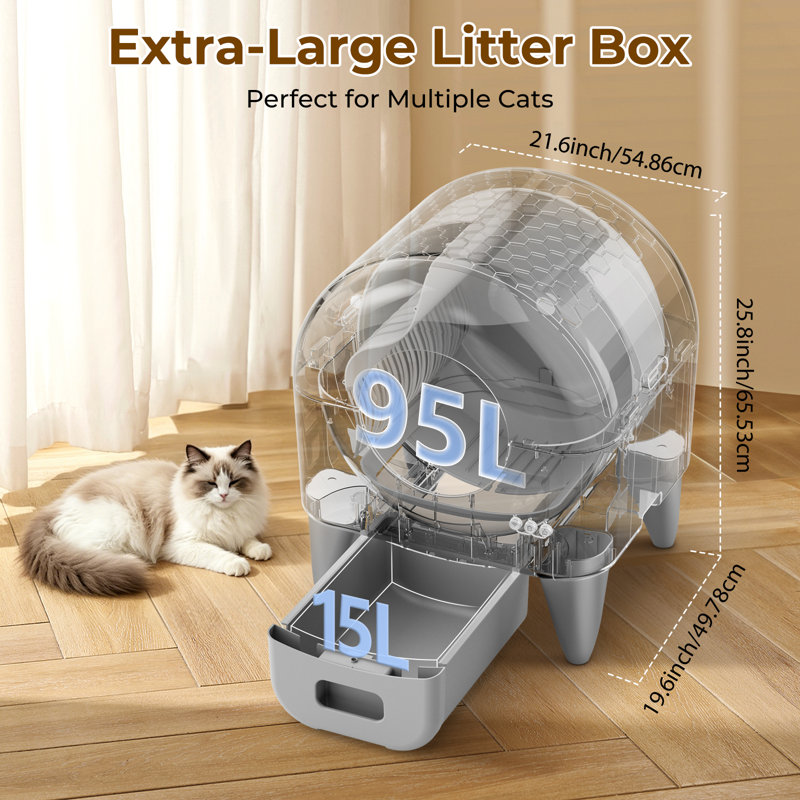 Litière autonettoyante, grande capacité pour plusieurs chats, litière autonettoyante 95L App Control