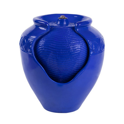 Fontaine à pot de fleurs avec pompe et lumières DEL - Pot d'eau en céramique émaillée de 17 po de hauteur - Fontaine d'intérieur ou d'extérieur avec pompe pour patio, balcon, aménagement paysager ou cour de Pure Garden