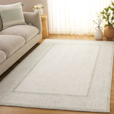 Laine de pin touffetée à la main 703 Coton Tapis géométrique en latex sauge / ivoire