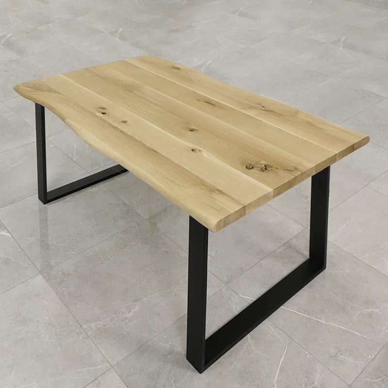 Nix Oak Unfinished Solid Wood Top Metal Base Dining Table, Unfinished, H75 x L200 x W90cm