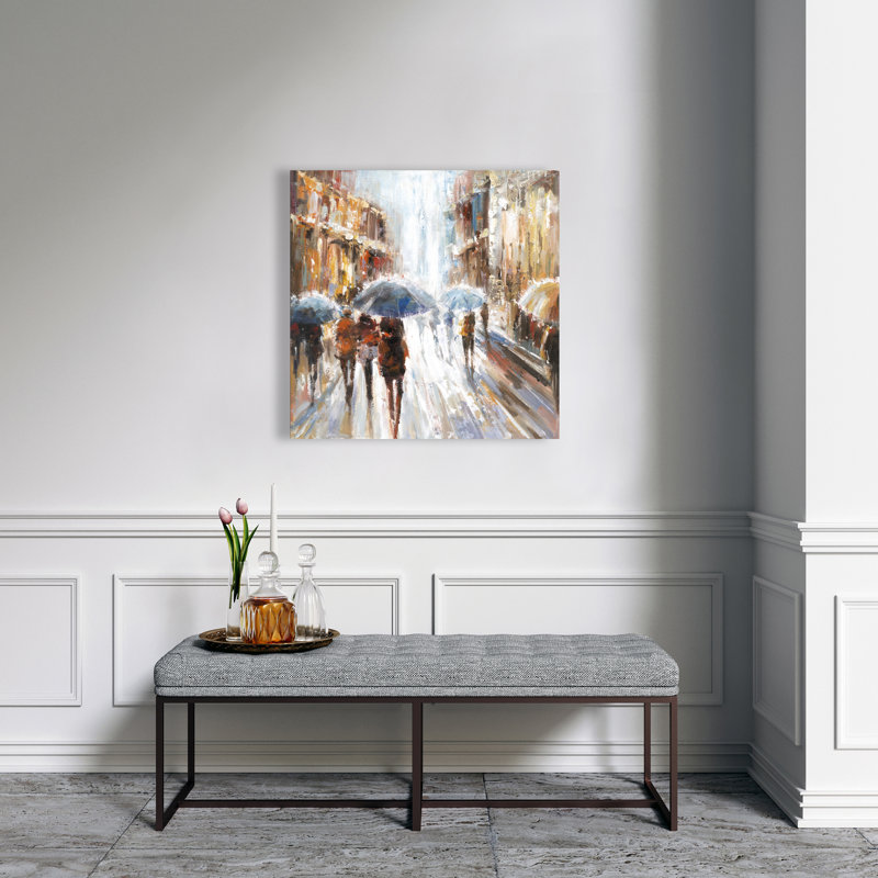 Abstrait «Passersby in the City», art mural sur toile brune