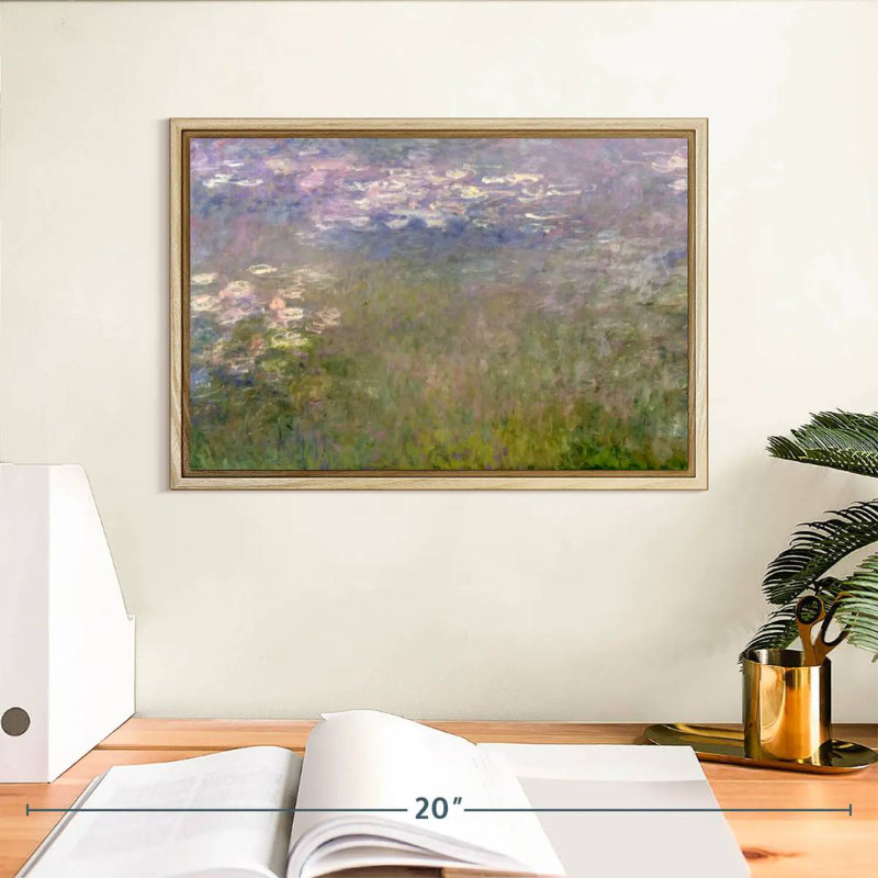 Nymphéas VI, 13 po x 9 po, Cadre flottant en bois naturel