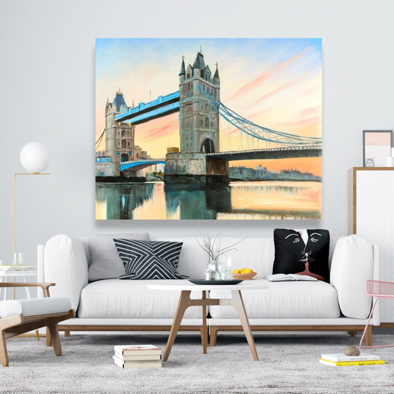 Sunset on London Bridge - Blue Architecture Canvas Decor