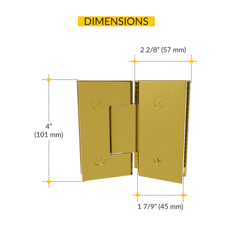  Charnière de porte de douche à fixer sur verre Maxum Series 135 degrés avec broches 5 degrés Laiton poli, Laiton poli