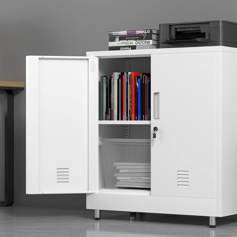 Small Lockable Sideboard Buffet Cabinet with Locking Doors and Adjustable Shelf, for Home Office Hallway Entryway (White)