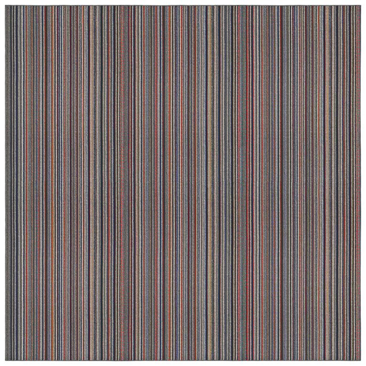 Striped Machine Made Tufted Square 12' x 12' Polypropylene Area Rug in Light Blue/Gray/Red